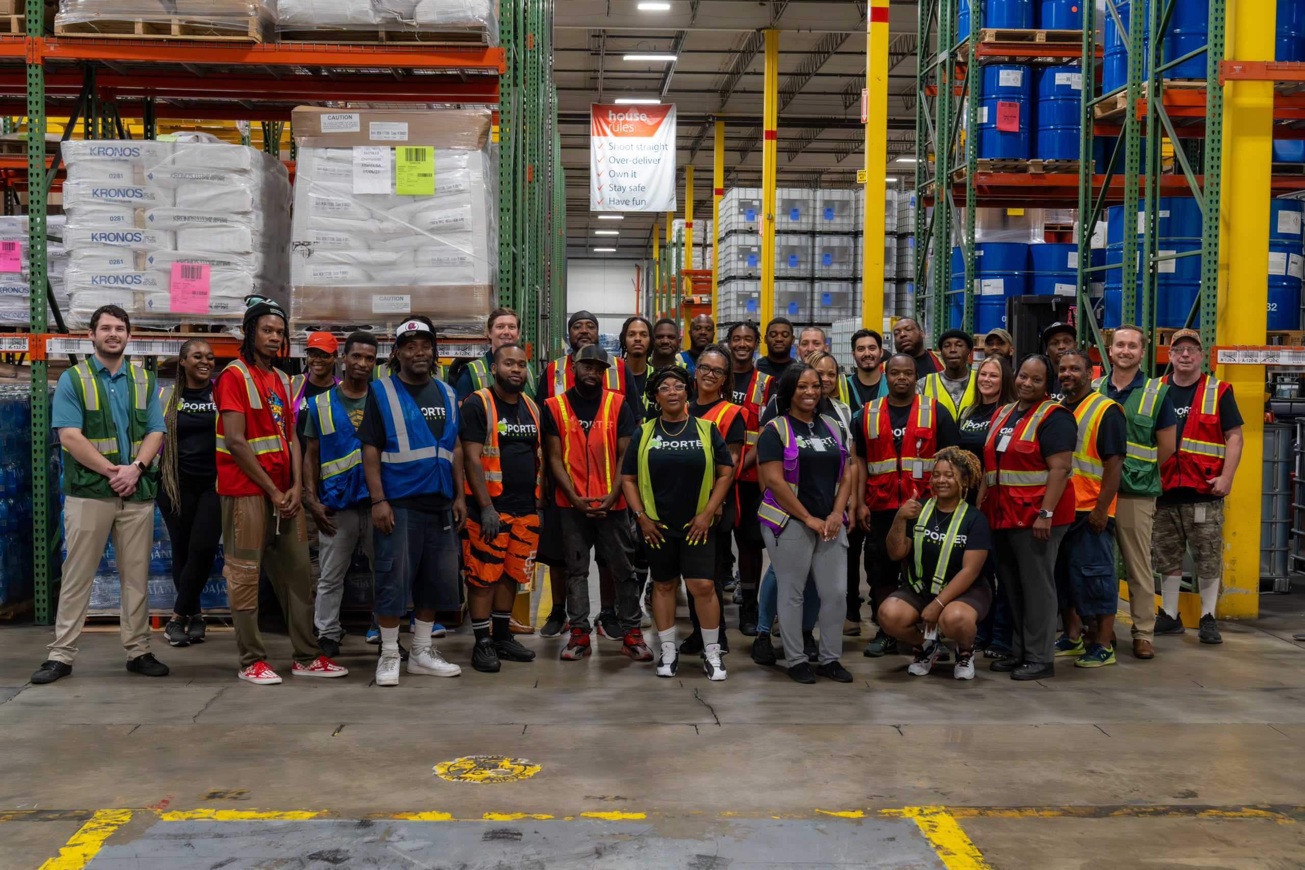 Porter team photo in 3PL Atlanta warehouse